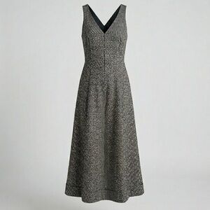 Mango MNG Tweed Check Sleeveless Maxi Dress V-Neck Black White Size 10 XL